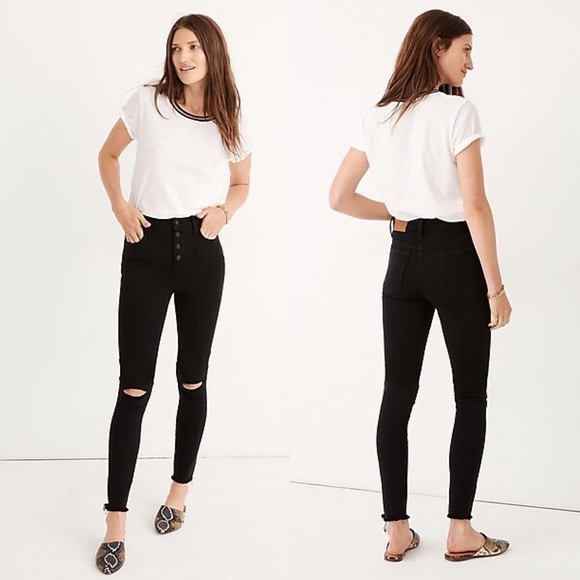Madewell Black Ripped Knee 10" High Rise Jegging Jean - Picture 1 of 10